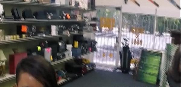  Ebony pawnshop amateur doggystyled in store